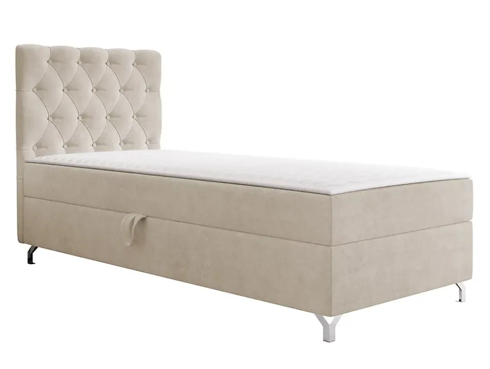Mobilier1 Lit continental Memphis 142, Unique, Brun clair, Tissu, Disponible* Ensemble Sommier Et Matelas