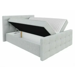 Mobilier1 Lit continental Memphis 118, Double, Gris, Tissu, Disponible* Ensemble Sommier Et Matelas