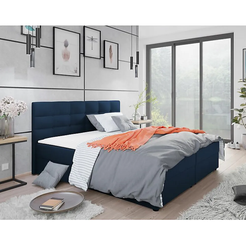 Lit continental Memphis 114, Double, Bleu, Tissu, Disponible>Mobilier1 Outlet