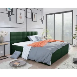 Mobilier1 Lit continental Memphis 115, Double, Vert, Tissu, Disponible* Ensemble Sommier Et Matelas