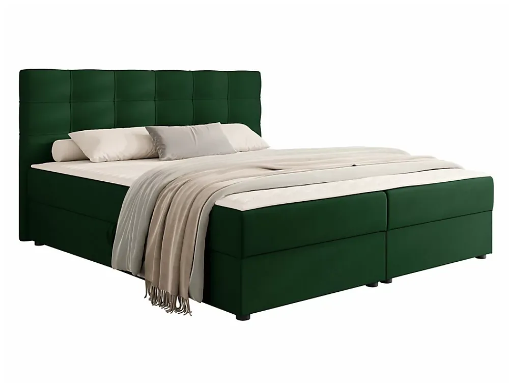 Mobilier1 Lit continental Memphis 115, Double, Vert, Tissu, Disponible* Ensemble Sommier Et Matelas