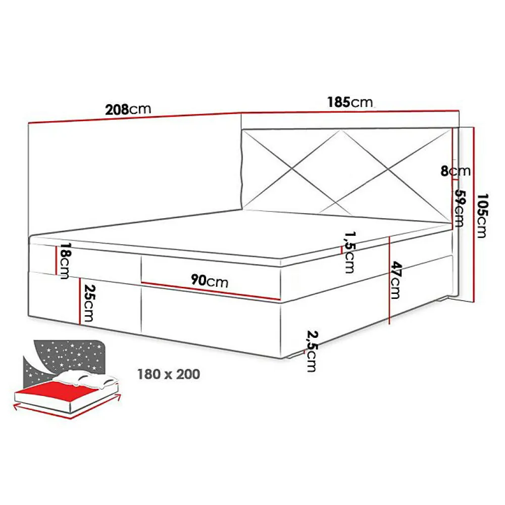 Lit continental Memphis 117, Double, Bleu, Tissu, Disponible>Mobilier1 Discount