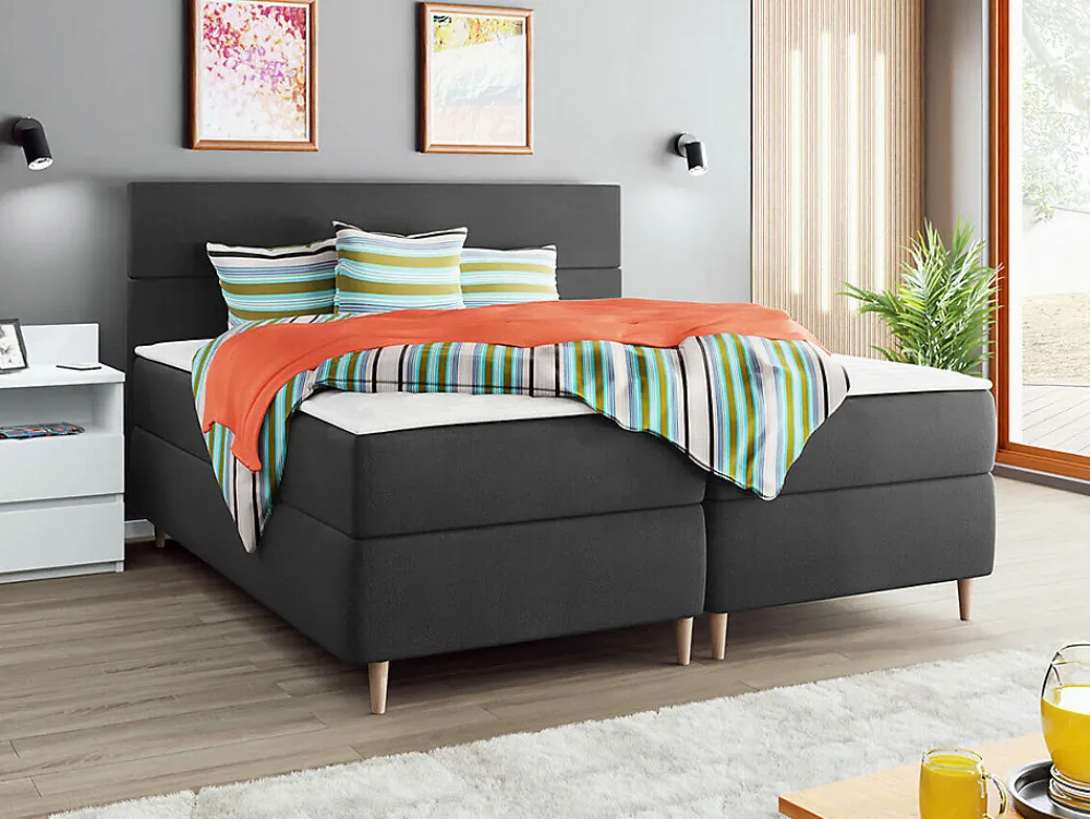 Lit continental Memphis 135, Double, Gris, Tissu, Disponible>Mobilier1 Discount