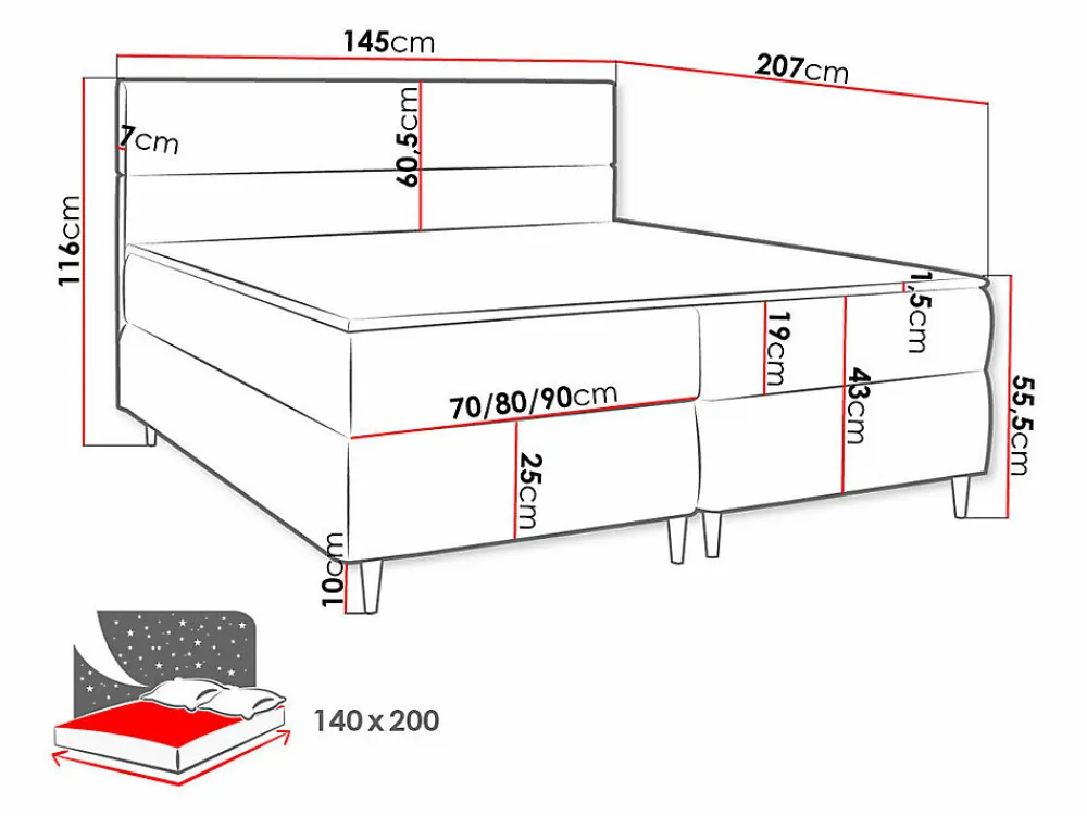 Lit continental Memphis 135, Double, Gris, Tissu, Disponible>Mobilier1 Discount