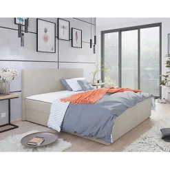 Mobilier1 Lit continental Memphis 117, Double, Brun clair, Tissu, Disponible* Ensemble Sommier Et Matelas