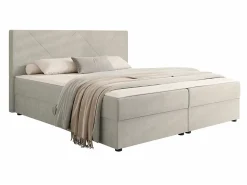 Mobilier1 Lit continental Memphis 117, Double, Brun clair, Tissu, Disponible* Ensemble Sommier Et Matelas