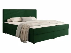 Mobilier1 Lit continental Memphis 116, Double, Vert, Tissu, Disponible* Ensemble Sommier Et Matelas