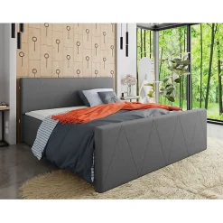Mobilier1 Lit continental Memphis 119, Double, Gris, Tissu, Disponible* Ensemble Sommier Et Matelas