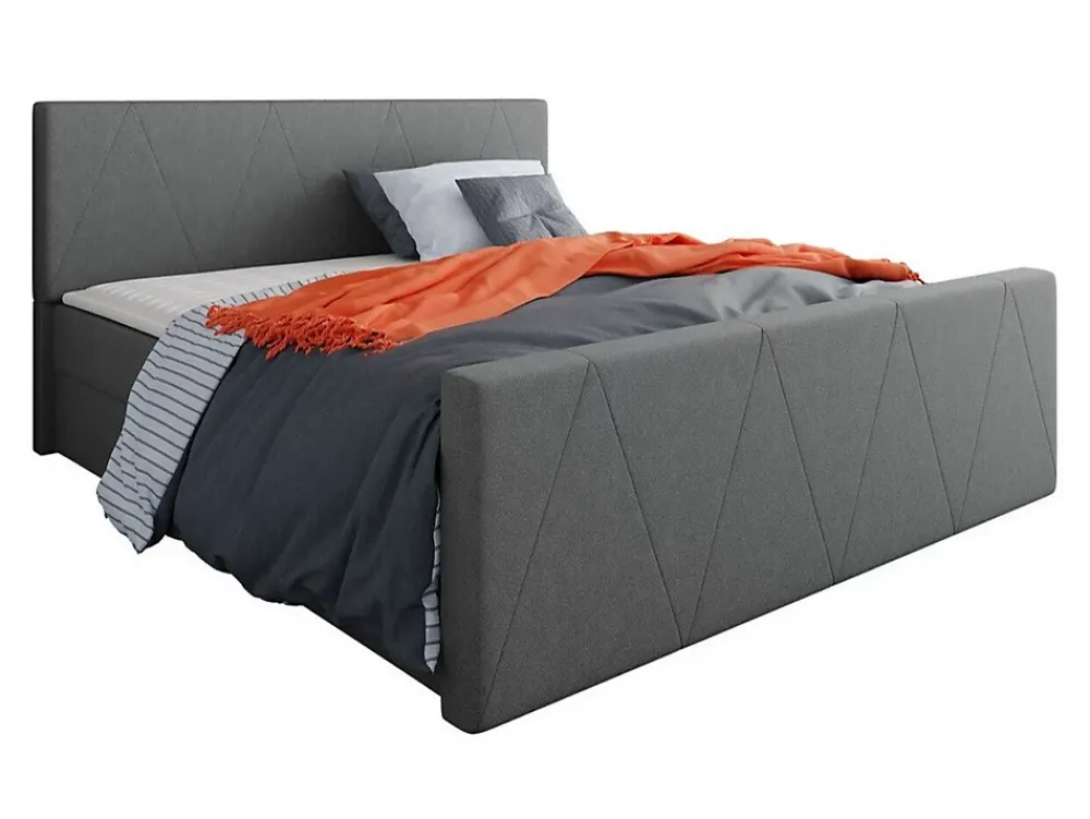 Mobilier1 Lit continental Memphis 119, Double, Gris, Tissu, Disponible* Ensemble Sommier Et Matelas