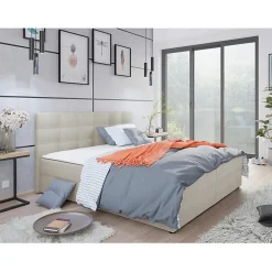 Lit continental Memphis 115, Double, Brun clair, Tissu, Disponible>Mobilier1 Sale