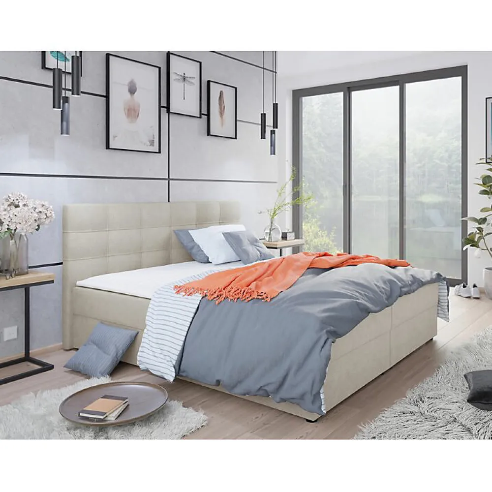 Lit continental Memphis 115, Double, Brun clair, Tissu, Disponible>Mobilier1 Sale