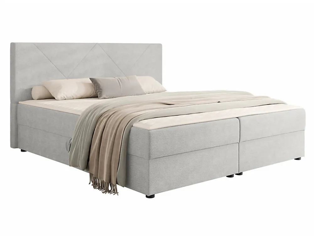 Lit continental Memphis 117, Double, Gris, Tissu, Disponible>Mobilier1 Outlet