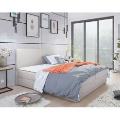 Lit continental Memphis 117, Double, Gris, Tissu, Disponible>Mobilier1 Outlet