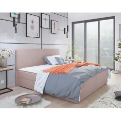 Mobilier1 Lit continental Memphis 117, Double, Rose, Tissu, Disponible* Ensemble Sommier Et Matelas