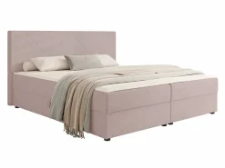 Mobilier1 Lit continental Memphis 117, Double, Rose, Tissu, Disponible* Ensemble Sommier Et Matelas