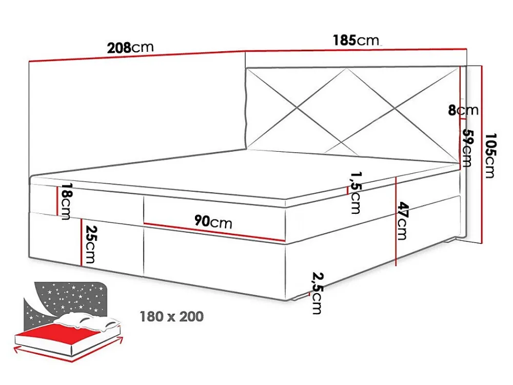Mobilier1 Lit continental Memphis 117, Double, Rose, Tissu, Disponible* Ensemble Sommier Et Matelas