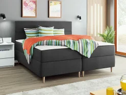Mobilier1 Lit continental Memphis 135, Double, Gris, Tissu, Disponible* Ensemble Sommier Et Matelas