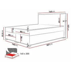 Mobilier1 Lit continental Memphis 137, Double, Gris, Tissu, Disponible* Ensemble Sommier Et Matelas