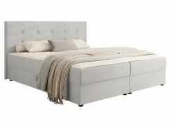 Mobilier1 Lit continental Memphis 114, Double, Gris, Tissu, Disponible* Ensemble Sommier Et Matelas