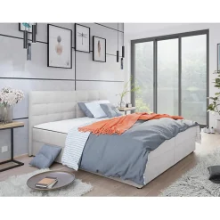 Mobilier1 Lit continental Memphis 114, Double, Gris, Tissu, Disponible* Ensemble Sommier Et Matelas