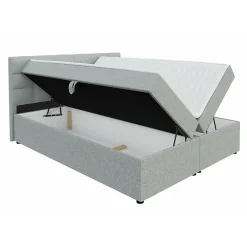 Mobilier1 Lit continental Memphis 114, Double, Gris, Tissu, Disponible* Ensemble Sommier Et Matelas