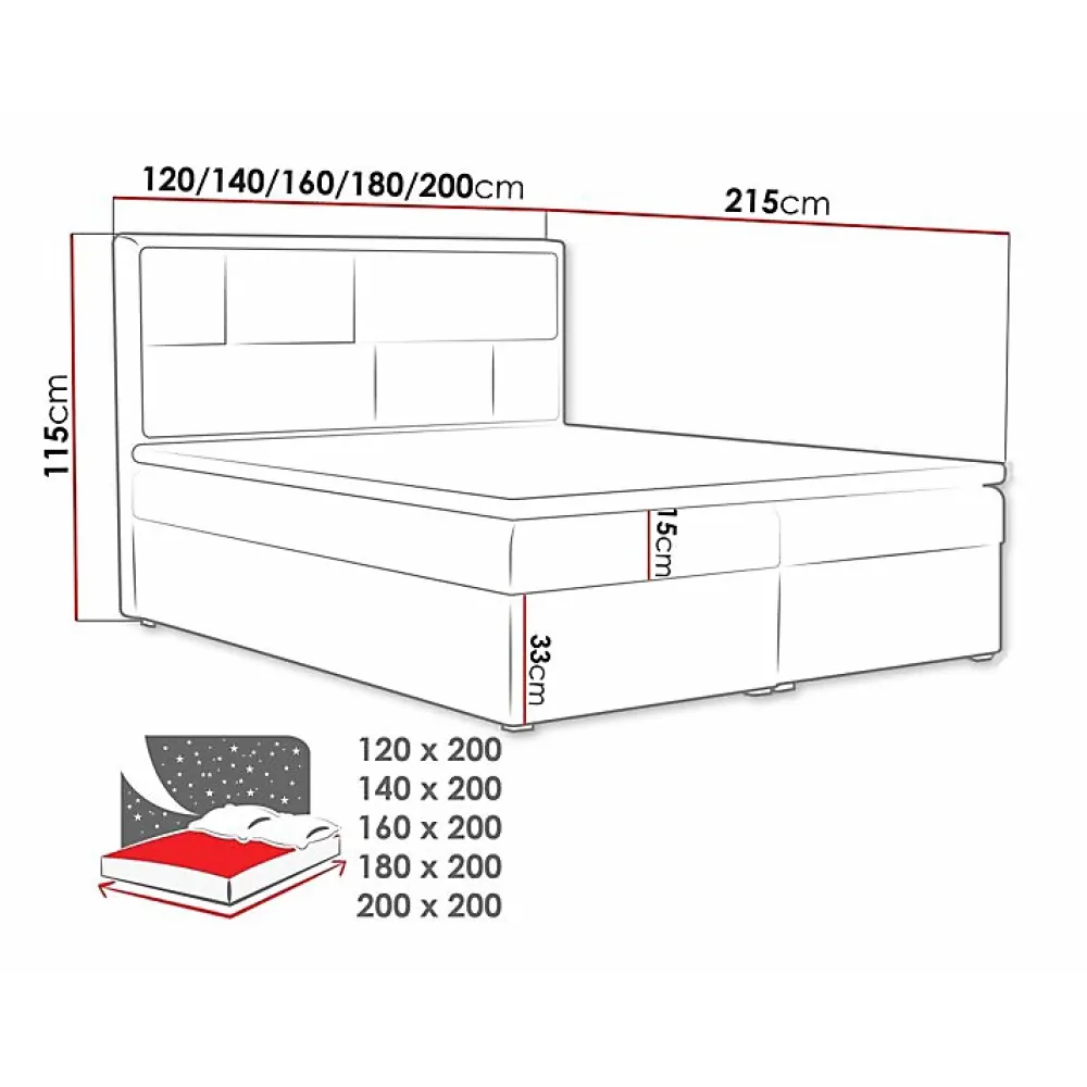 Mobilier1 Lit continental Pomona 115, Double, Brun clair, Tissu, Disponible* Ensemble Sommier Et Matelas