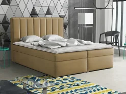 Mobilier1 Lit continental Pomona 116, Double, Brun clair, Tissu, Disponible* Ensemble Sommier Et Matelas