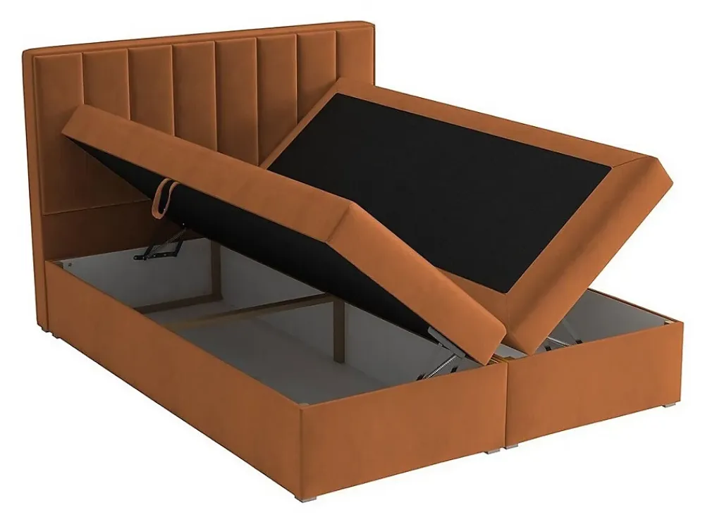 Mobilier1 Lit continental Pomona 116, Double, Brun clair, Tissu, Disponible* Ensemble Sommier Et Matelas