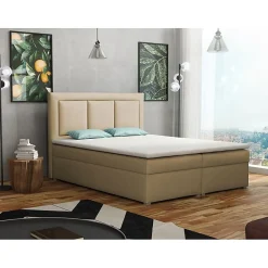 Lit continental Pomona 112, Double, Brun clair, Tissu, Disponible>Mobilier1 Hot