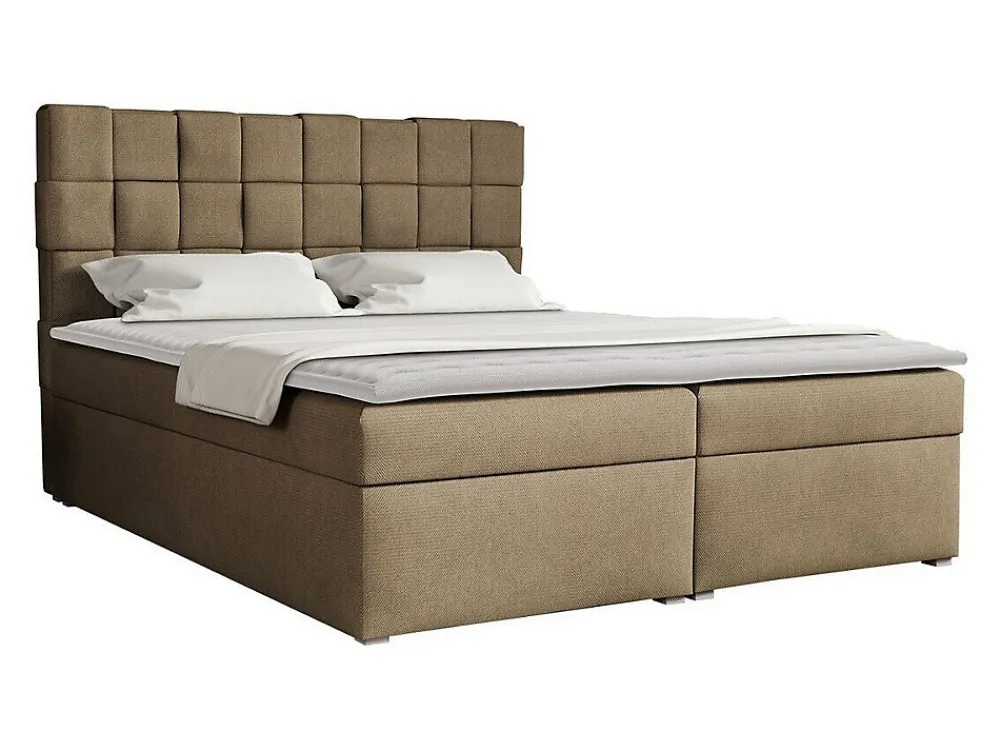 Lit continental Pomona 117, Double, Brun clair, Tissu, Disponible>Mobilier1 New