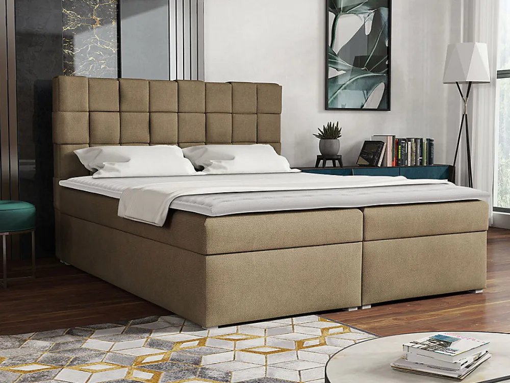 Lit continental Pomona 117, Double, Brun clair, Tissu, Disponible>Mobilier1 New