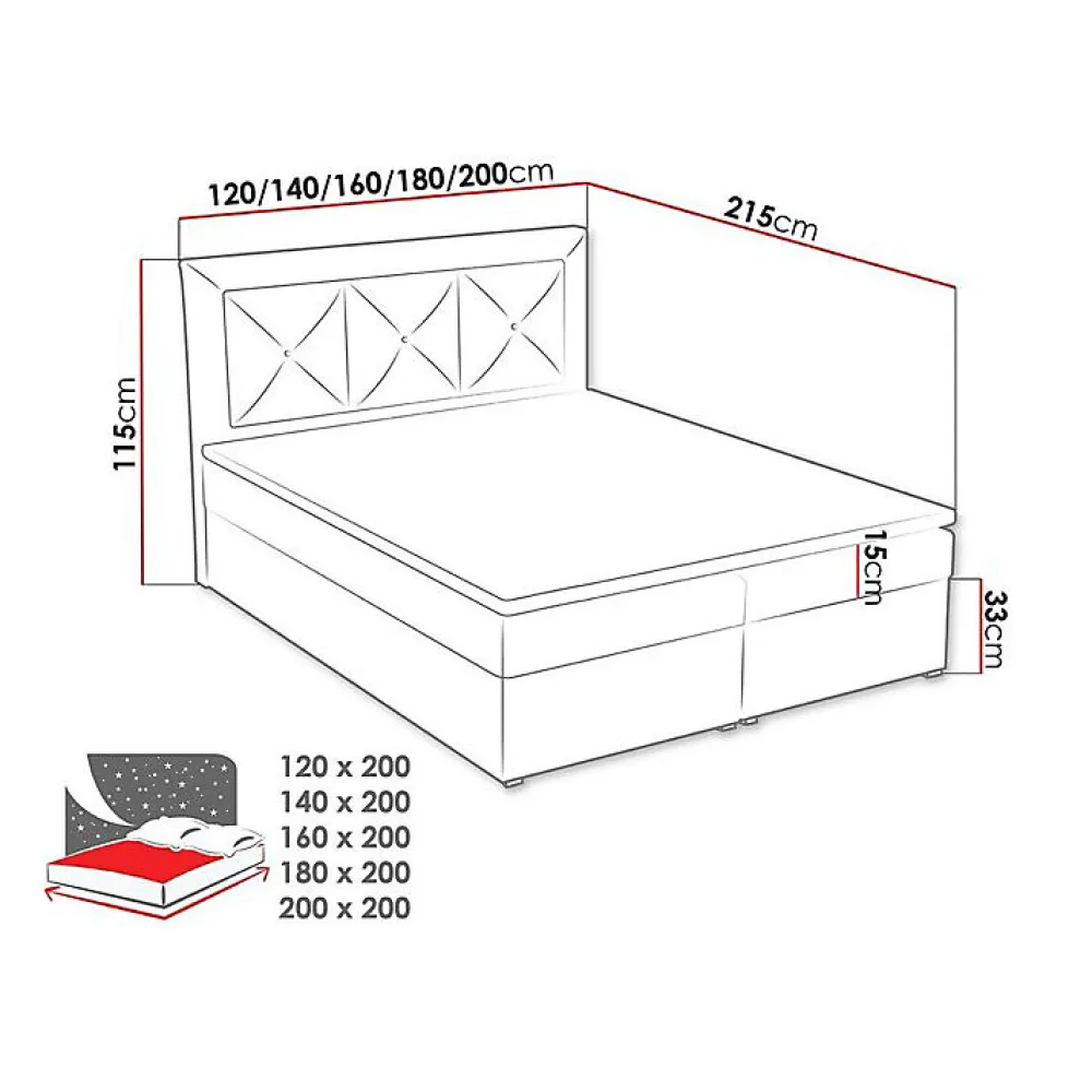Lit continental Pomona 113, Double, Turquoise, Tissu, Disponible>Mobilier1 Clearance