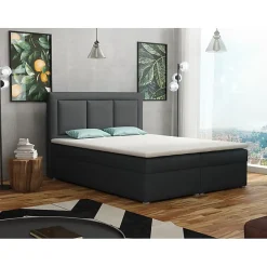 Mobilier1 Lit continental Pomona 112, Double, Gris, Tissu, Disponible* Ensemble Sommier Et Matelas
