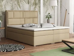 Lit continental Pomona 115, Double, Brun clair, Tissu, Disponible>Mobilier1 Clearance