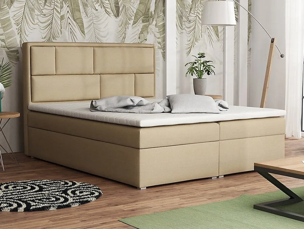 Lit continental Pomona 115, Double, Brun clair, Tissu, Disponible>Mobilier1 Clearance