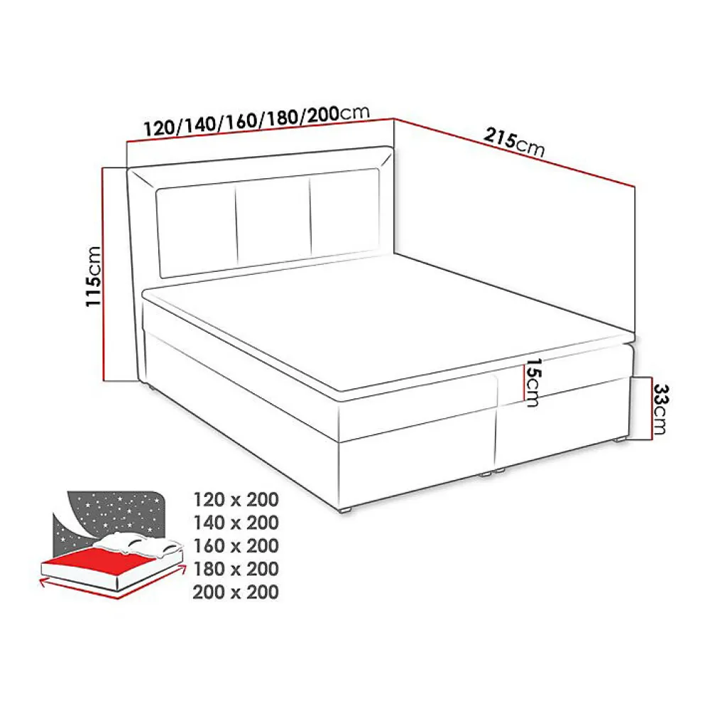 Mobilier1 Lit continental Pomona 112, Double, Gris, Tissu, Disponible* Ensemble Sommier Et Matelas