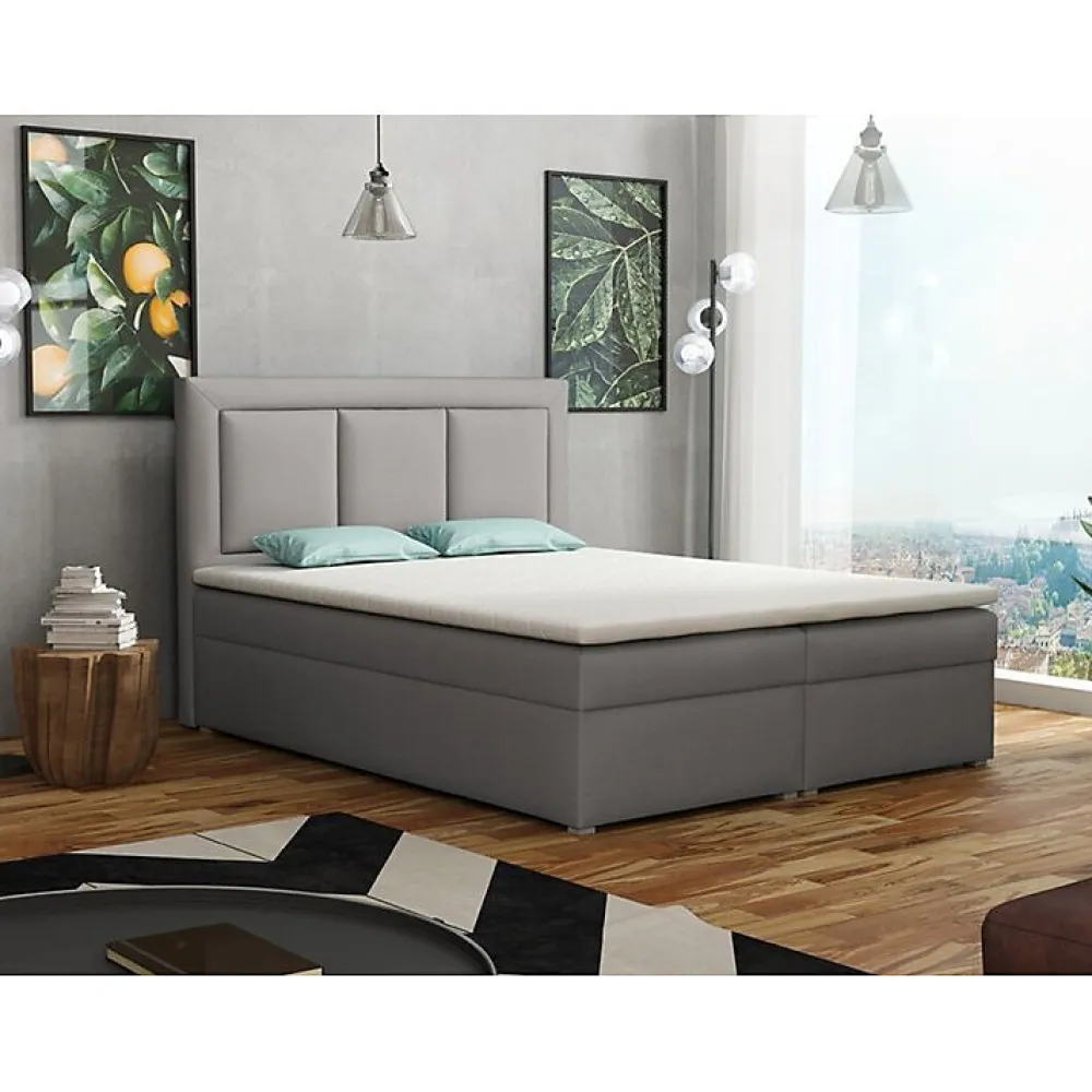 Mobilier1 Lit continental Pomona 112, Double, Gris, Tissu, Disponible* Ensemble Sommier Et Matelas