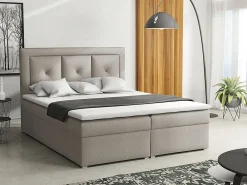 Lit continental Pomona 113, Double, Brun clair, Tissu, Disponible>Mobilier1 Sale