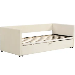 ProximaX Lit convertible 90/180x200 cm, canapé avec roulettes, sommier à lattes, tissu velours beige* Lit Coffre