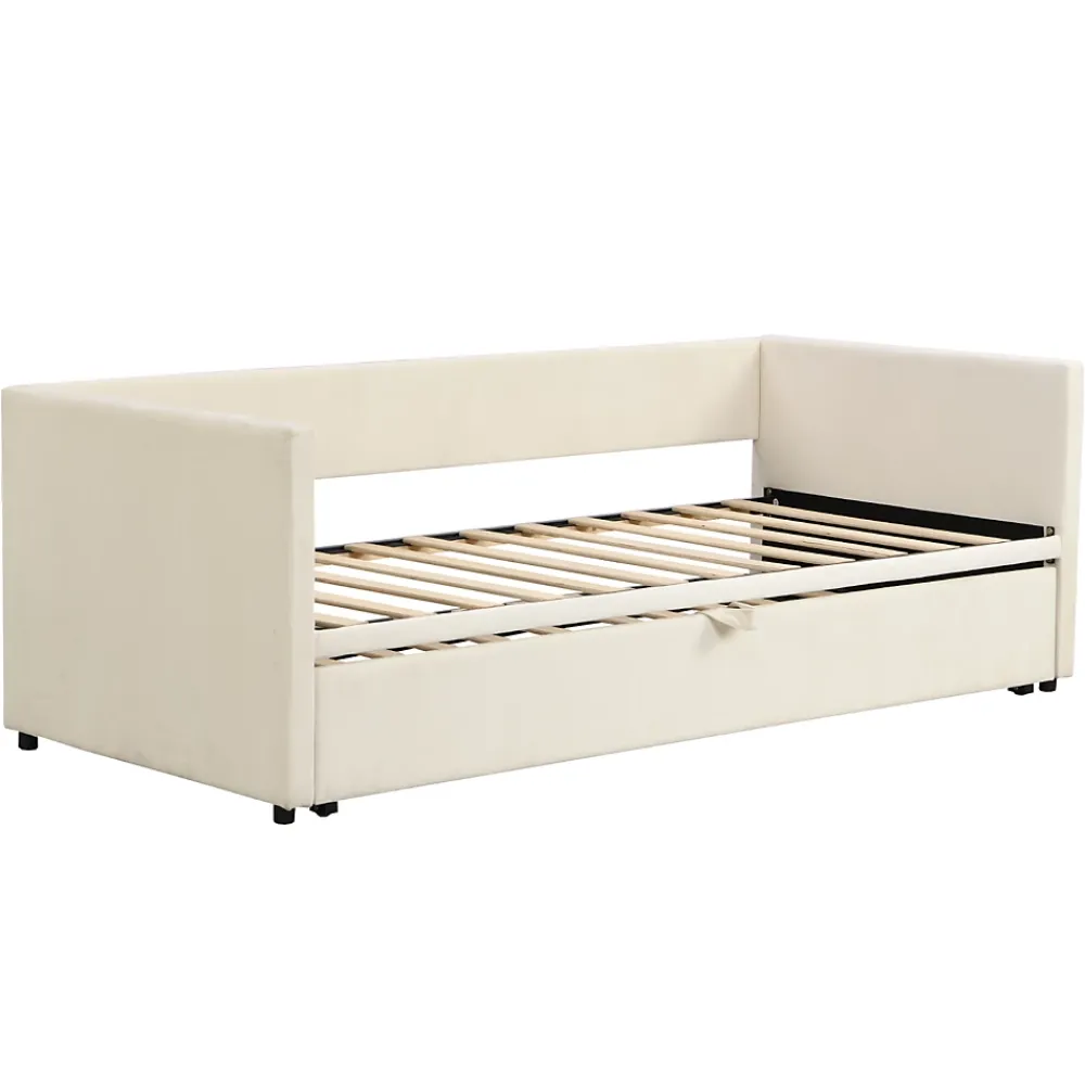 ProximaX Lit convertible 90/180x200 cm, canapé avec roulettes, sommier à lattes, tissu velours beige* Lit Coffre