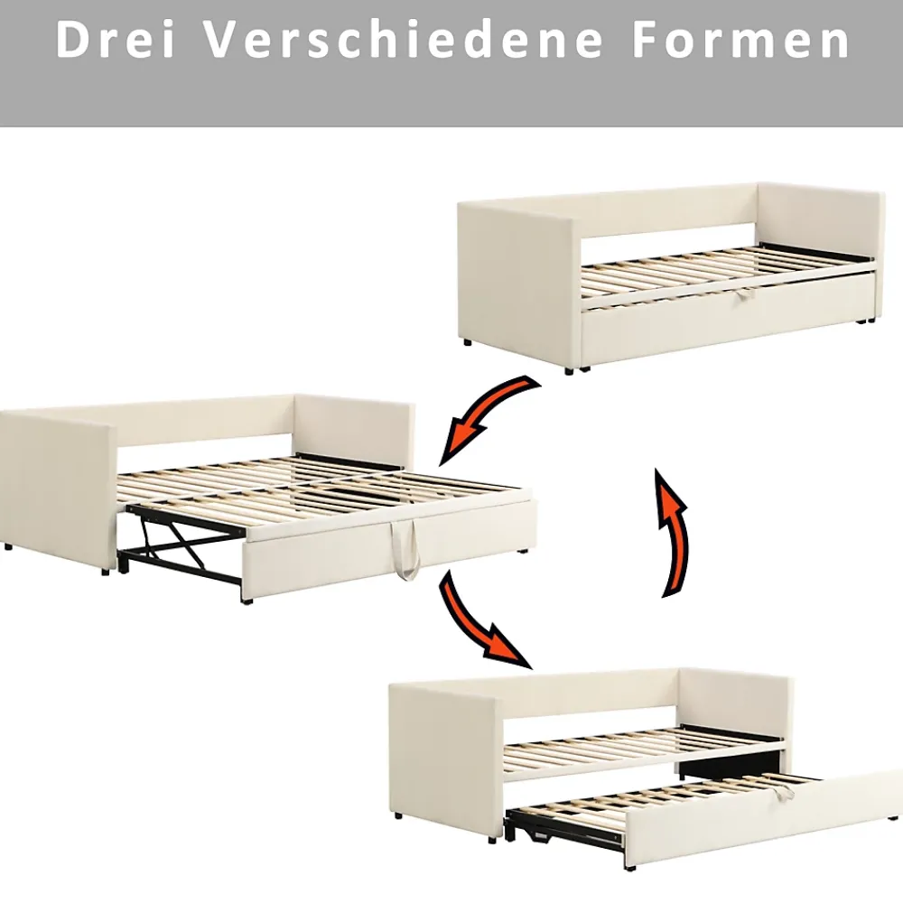 ProximaX Lit convertible 90/180x200 cm, canapé avec roulettes, sommier à lattes, tissu velours beige* Lit Coffre