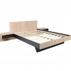 Weber Industries Lit COOL 140x190 cm + 2 chevets + sommier / Décor Chêne blanchi & noir* Lit Double
