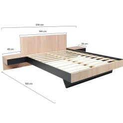 Weber Industries Lit COOL 140x190 cm + 2 chevets + sommier / Décor Chêne blanchi & noir* Lit Double