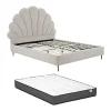 Vente-unique Lit coquillage 140 x 190 cm - Tissu - Beige + Matelas - LIVAYA* Lit Double