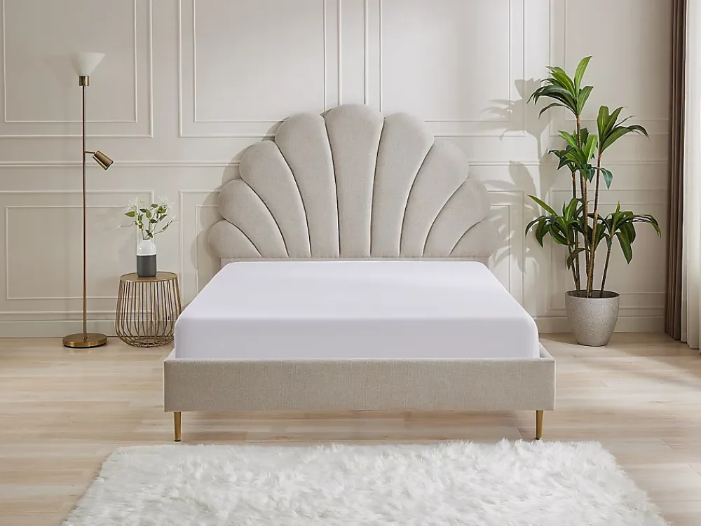 Vente-unique Lit coquillage 140 x 190 cm - Tissu - Beige + Matelas - LIVAYA* Lit Double