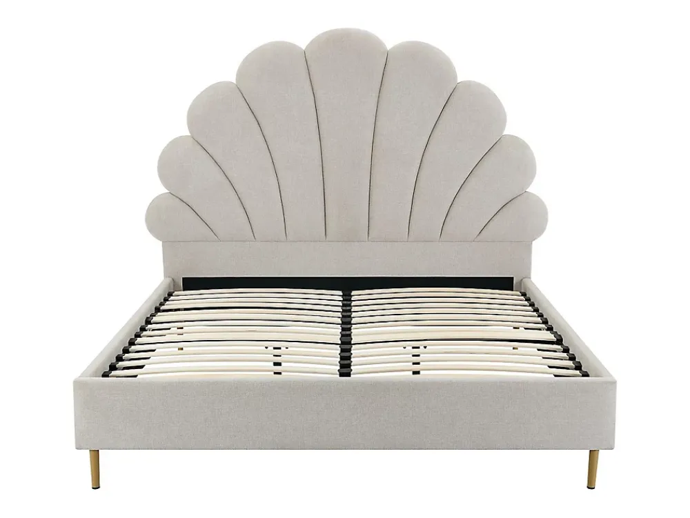 Vente-unique Lit coquillage 140 x 190 cm - Tissu - Beige + Matelas - LIVAYA* Lit Double