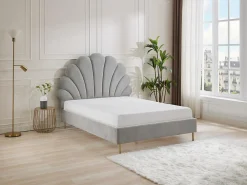 Lit coquillage 160 x 200 cm - Tissu - Gris clair - LIVAYA><noscript><img width=