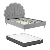 Vente-unique Lit coquillage 160 x 200 cm - Tissu - Gris clair + Matelas - LIVAYA* Lit Double