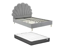 Vente-unique Lit coquillage 160 x 200 cm - Tissu - Gris clair + Matelas - LIVAYA* Lit Double