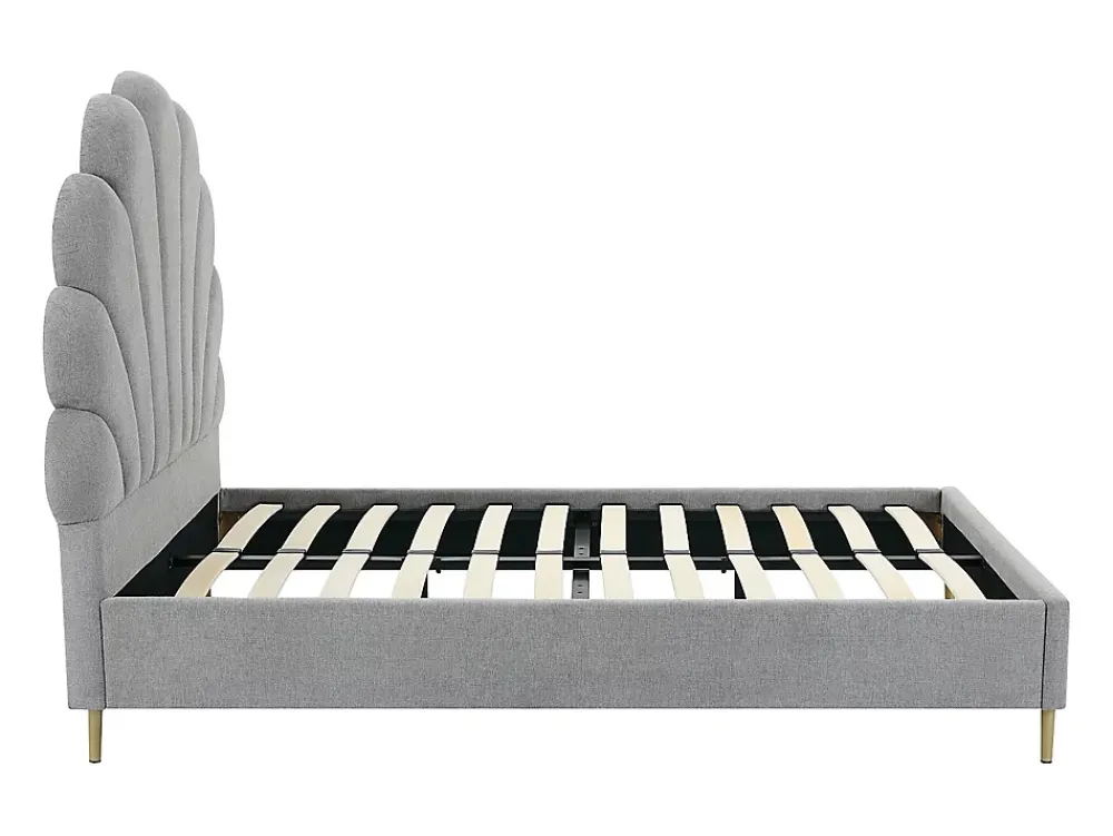 Vente-unique Lit coquillage 160 x 200 cm - Tissu - Gris clair + Matelas - LIVAYA* Lit Double